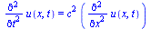 diff(diff(u(x, t), t), t) = `*`(`^`(c, 2), `*`(diff(diff(u(x, t), x), x)))